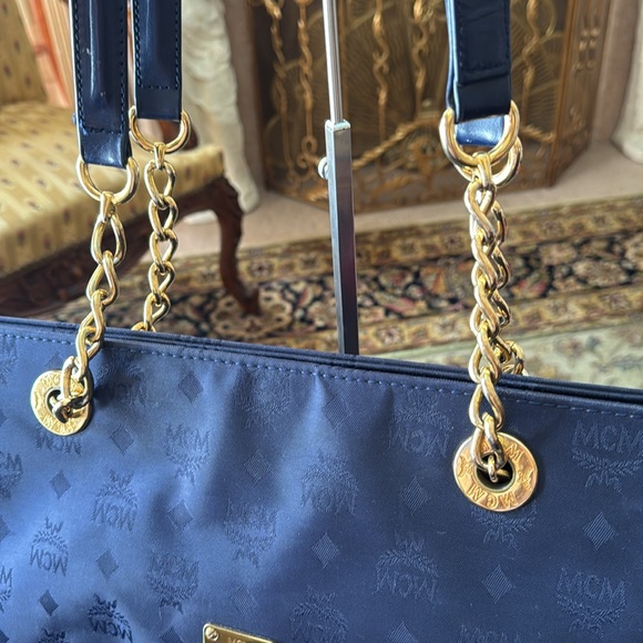 MCM Shoulder Bag dark blue with Gold Accents - Picture 5 of 8